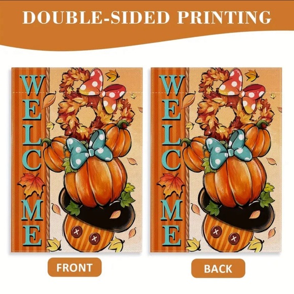 Disney Mickey & Minnie Mouse Fall Pumpkin Welcome Garden Flag 12x18 Holiday - Picture 3 of 6
